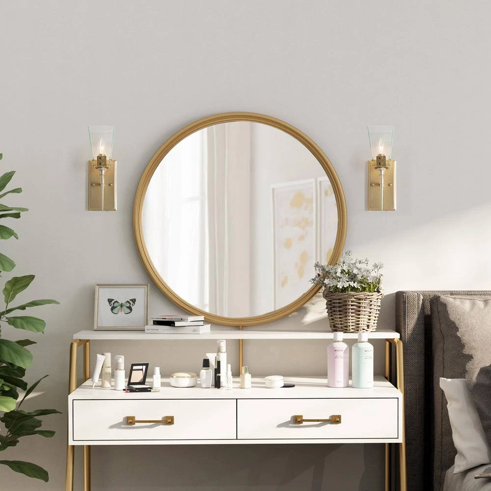 Modern Funnel Bathroom Vanity Light 1-Light Gold Square Bedroom Wall Light with Seeded Glass Shade by Uolfin - Image 2