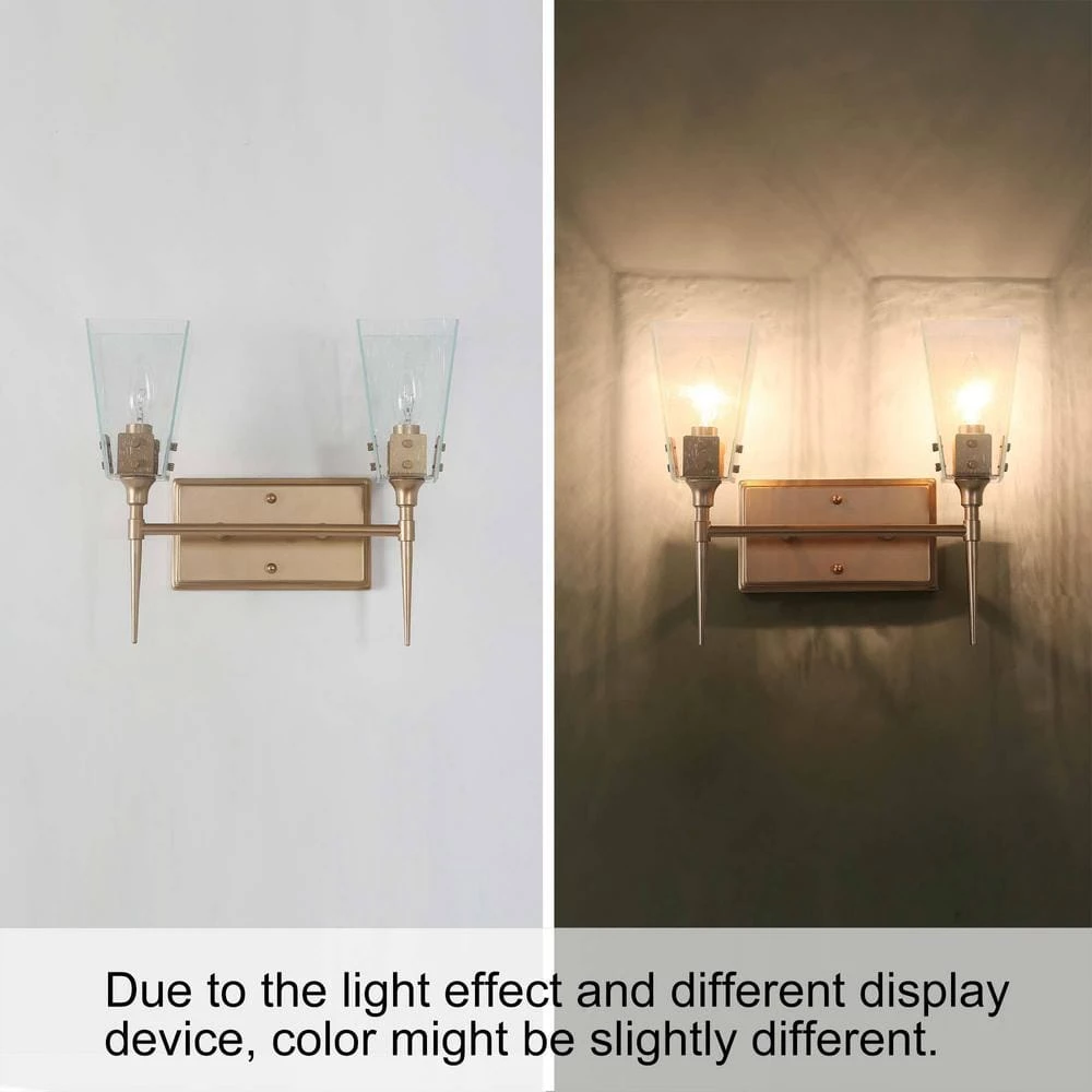 Modern 2-Light Bell Gold Vanity Light Bathroom Wall Light Fixture with Seeded Glass Shades by Uolfin - Image 3