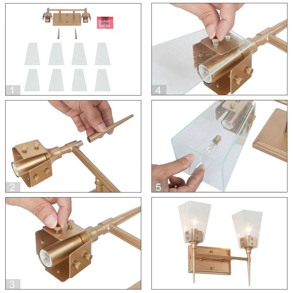 Modern 2-Light Bell Gold Vanity Light Bathroom Wall Light Fixture with Seeded Glass Shades by Uolfin - Image 6