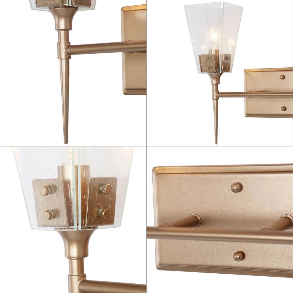 Modern 2-Light Bell Gold Vanity Light Bathroom Wall Light Fixture with Seeded Glass Shades by Uolfin - Image 5