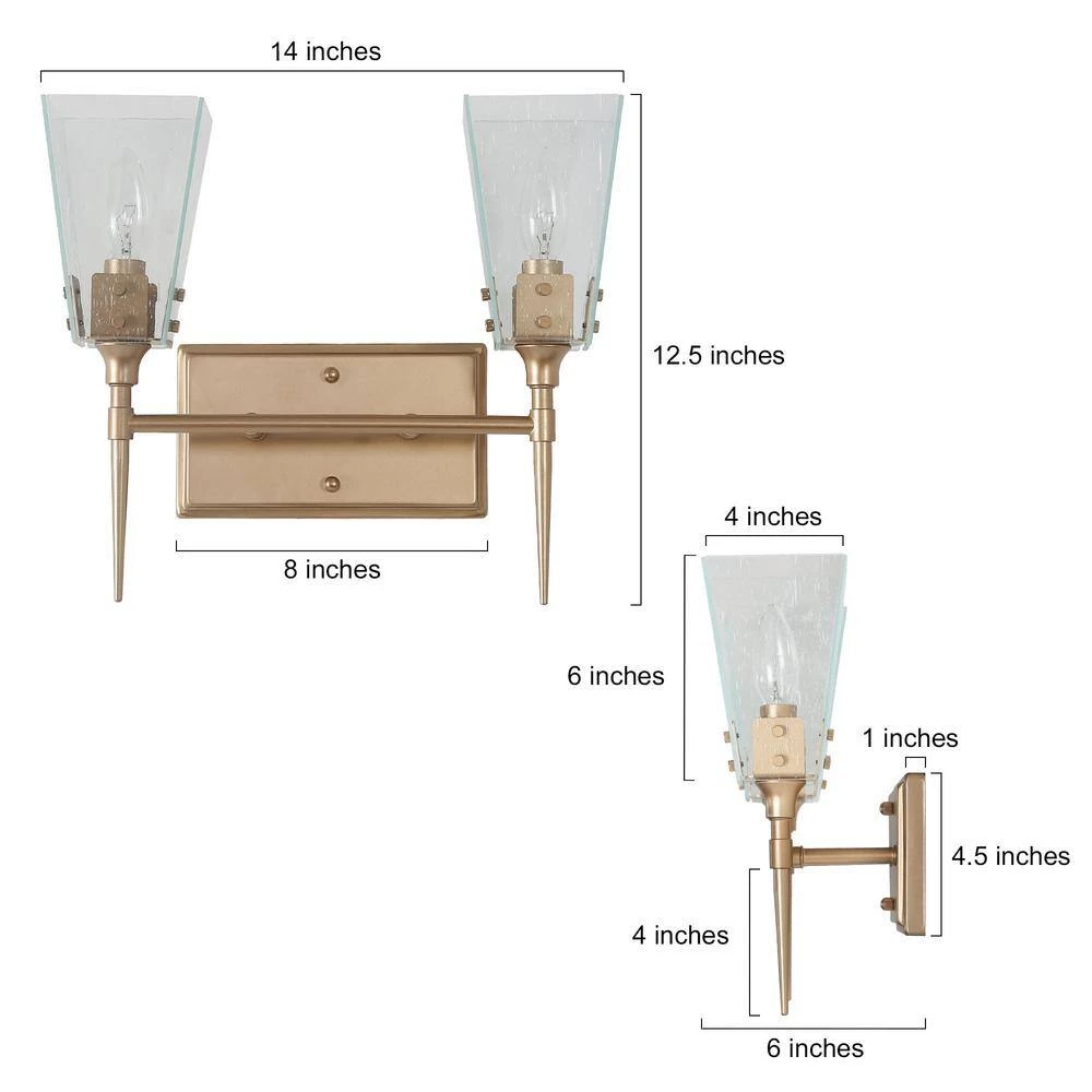 Modern 2-Light Bell Gold Vanity Light Bathroom Wall Light Fixture with Seeded Glass Shades by Uolfin - Image 4