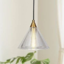 Modern Kitchen Island Pendant Light Eicy 1-Light Black & Gold Pendant Light with Water-Rippled Glass Shade by Uolfin