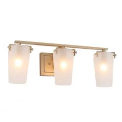 3-Light Farmhouse Gold Bathroom Vanity Light with Frosted Glass Shades by Uolfin