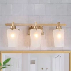23.2 in. 3-Light Modern Gold Bathroom Vanity Light with Frosted Glass Shades by Uolfin