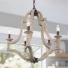Modern Farmhouse Candlestick Retro Wood Island Chandelier, 5-Light Rustic Black Lantern Cage Chandelier Pendant Lights by Uolfin