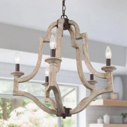 Modern Farmhouse Candlestick Retro Wood Island Chandelier, 5-Light Rustic Black Lantern Cage Chandelier Pendant Lights by Uolfin