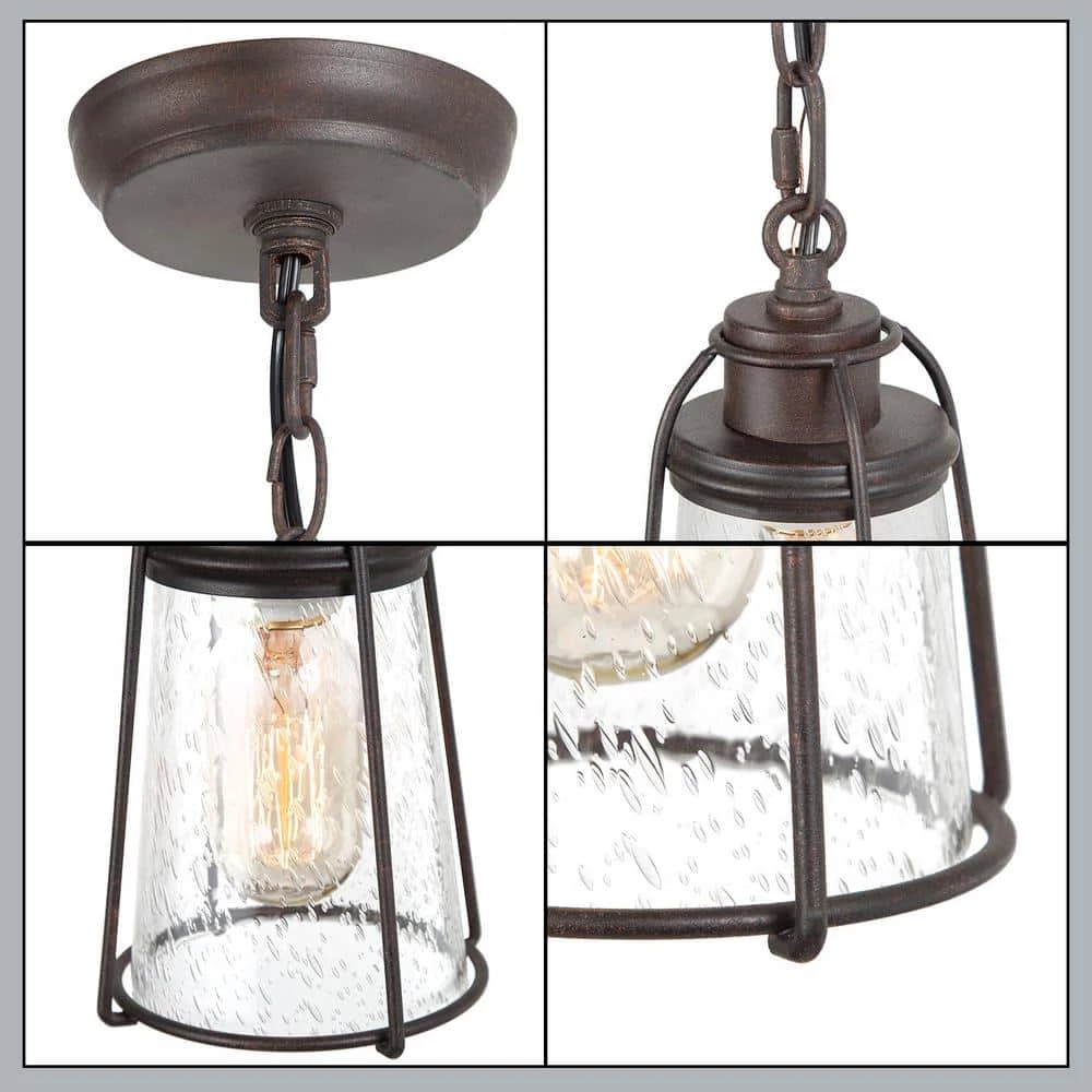 Farmhouse Black Kitchen Pendant Light, Maya 1-Light Modern Industrial Bronze Pendant Light with Caged Seeded Glass Shade by Uolfin - Image 6