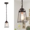 Farmhouse Black Kitchen Pendant Light, Maya 1-Light Modern Industrial Bronze Pendant Light with Caged Seeded Glass Shade by Uolfin