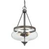 Modern Farmhouse Center-Bowl Kitchen Chandelier Light, 3-Light Transitional Pendant Hanging Light with Clear Glass Shade by Uolfin