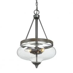 Modern Farmhouse Center-Bowl Kitchen Chandelier Light, 3-Light Transitional Pendant Hanging Light with Clear Glass Shade by Uolfin