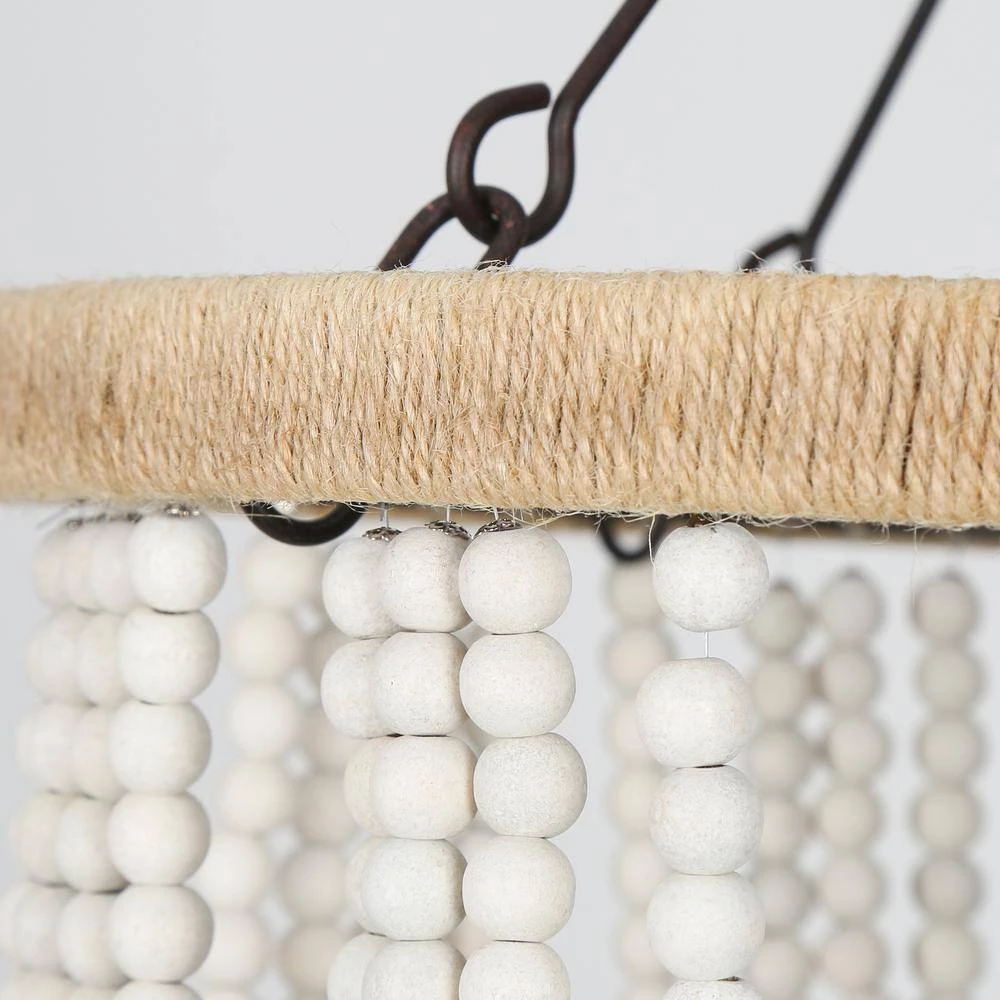 Modern Farmhouse Empire Beaded Chandelier, 4-Light Rustic Brown Transitional Candlestick Boho Chandelier with Wood Beads by Uolfin - Image 6