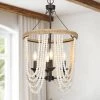 Modern Farmhouse Empire Beaded Chandelier, 4-Light Rustic Brown Transitional Candlestick Boho Chandelier with Wood Beads by Uolfin