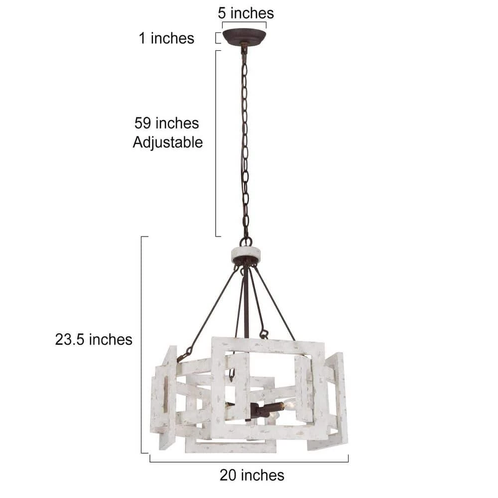 Antique Farmhouse White Chandelier, 4-Light Rustic Bronze Lantern Wood Cage Chandelier by Uolfin - Image 3