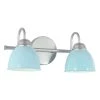 Siri Modern 15 in. 2-Light Silver and Blue Vanity Light Wall Light Fixture with Blue Bell Shades by Uolfin