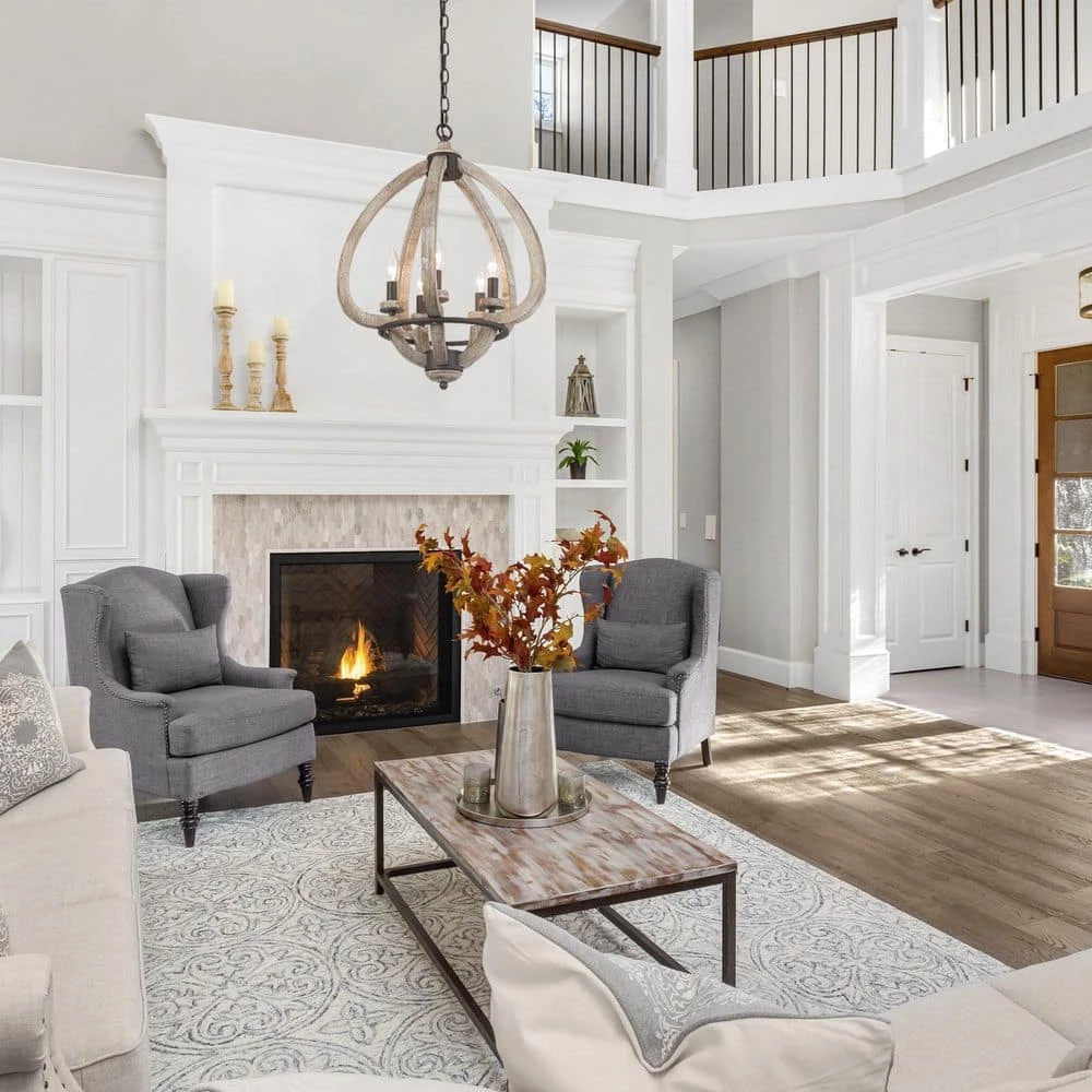 Modern Farmhouse Candlestick Wood Chandelier, 5-Light Lantern Dining Room Chandelier Hanging Pendant Light by Uolfin - Image 2