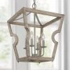 Modern Farmhouse Taupe Wood Island Chandelier, 4-Lights Rustic Lantern Cage Chandelier with Candlestick Holder by Uolfin
