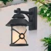 Modern Black Outdoor Wall Light, 1-Light Farmhouse Cage Outdoor Wall Lantern Sconce with Rustic Frosted Glass by Uolfin