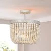 Modern Farmhouse White Drum Bead Semi-Flush Mount Light, 3-Light classic Boho Ceiling Light with Handmade Wood Beads by Uolfin