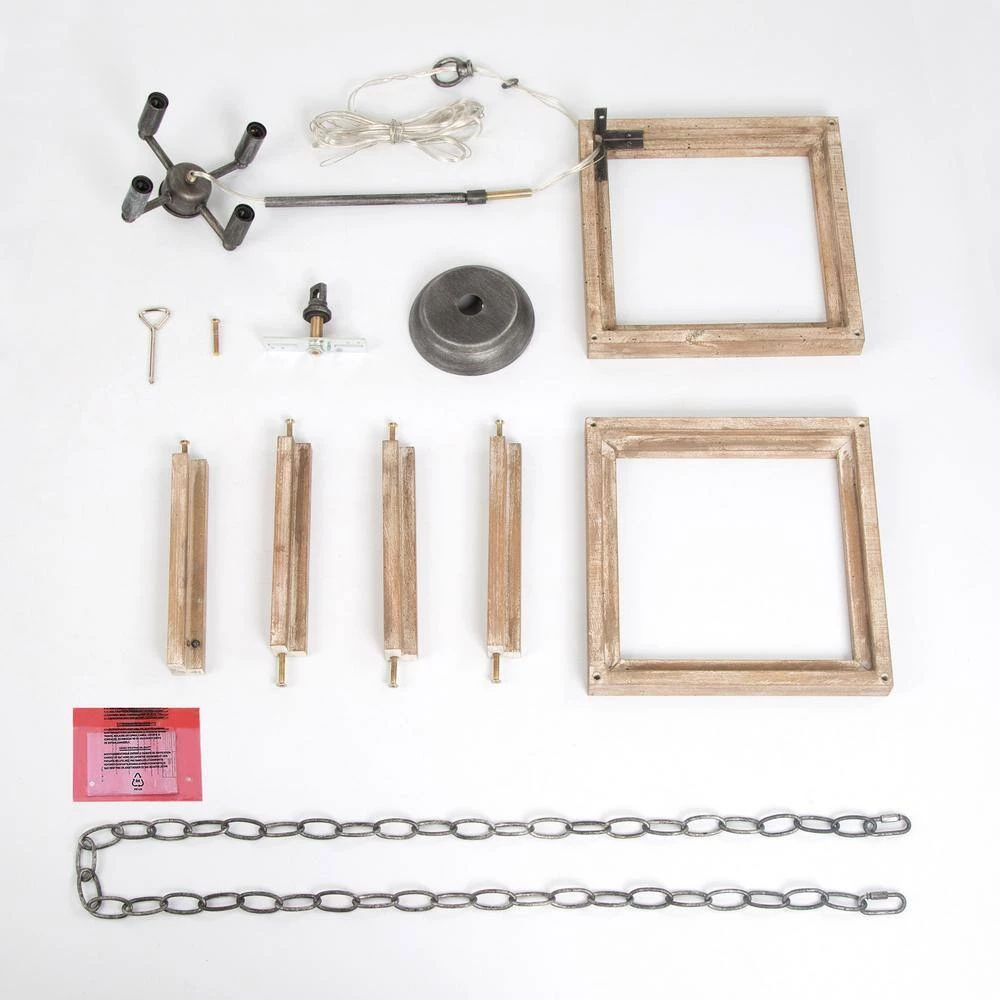 15 in. 4-Light Wooden Square Farmhouse Chandelier by Uolfin - Image 3